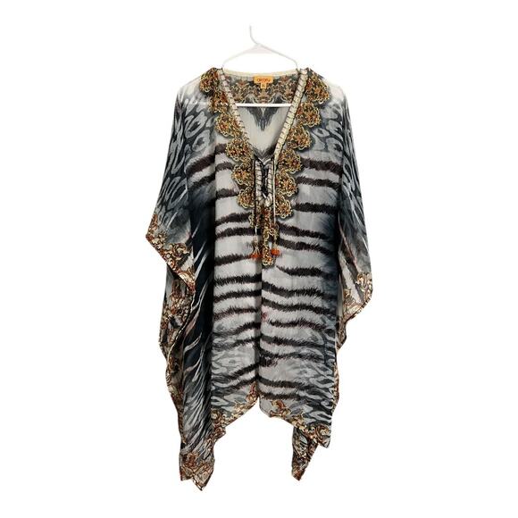 Akaru XL Caftan Cover Up Sheer Swim Beach Cruise Summer Dress Beaded - Picture 7 of 12